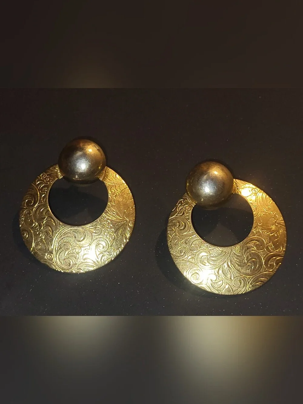 Vintage Avon Brocade Convertible Earrings 1992 Gold Paisley Door Knocker